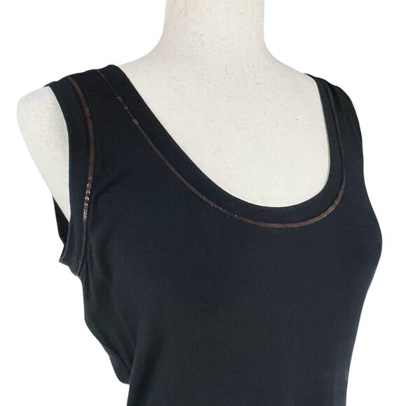 ST. JOHN Elegant Soft Stretch Jersey Black Tank w/ Dainty Copper Sequins Size S - Picture 2 of 7